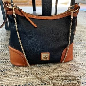 DOONEY & BOURKE Large Pebbled Leather Crossbody Bag w/ Gold Chain Strap Blue Tan